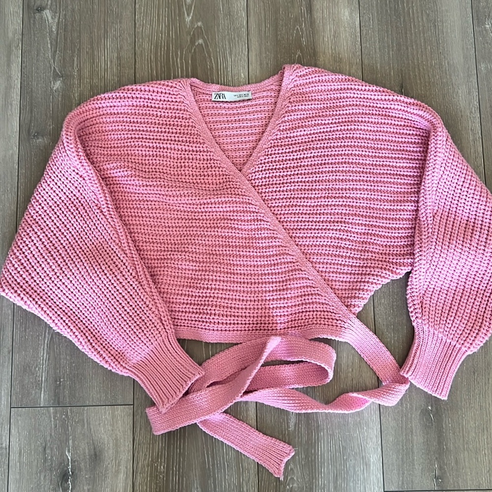 Zara Pink Wrap Sweater Size Small